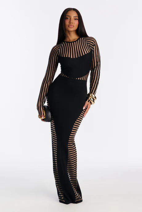 Robe longue rayée Sleeker Than You - Noir