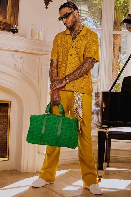 Bouton à manches courtes en tricot à câble à enrouler - Moutarde