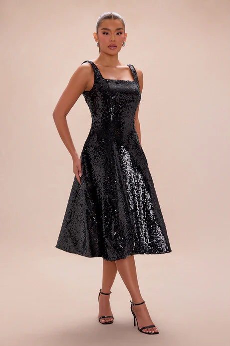 Catherine A line Robe mi-longue à paillettes - Noir