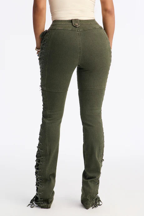 Pantalon évasé à lacets Tall After Hours 36′′ - Olive