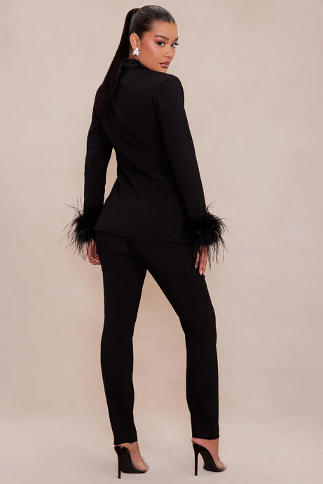 Ensemble blazer en plumes embelli Clarissa - Noir