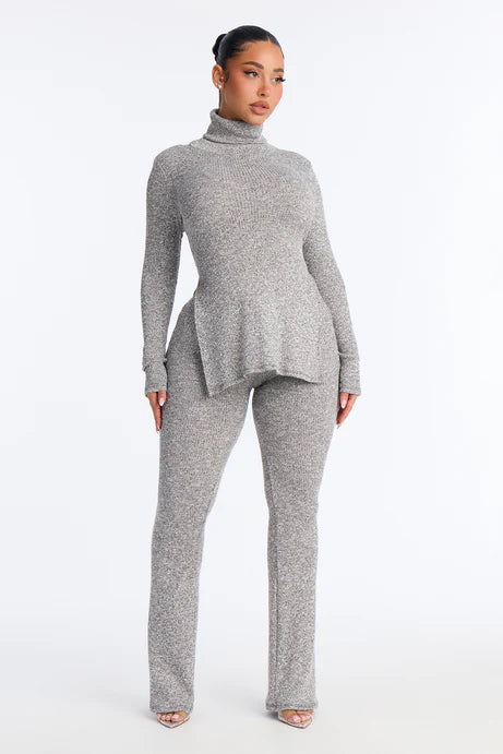 Ensemble pantalon évasé à col roulé Maya - Gris