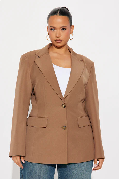 Blazer ajusté rigide en sergé Leslee - Moka