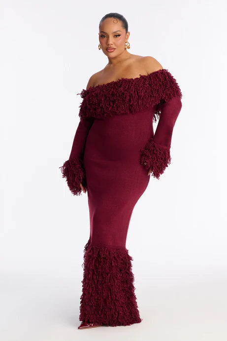 Robe longue pull Fireside Shag - Bourgogne