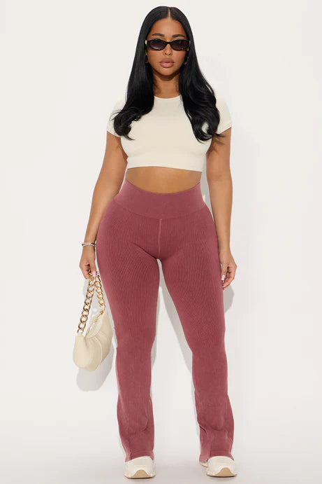 Pantalon évasé sans couture côtelé Mia - Sangria