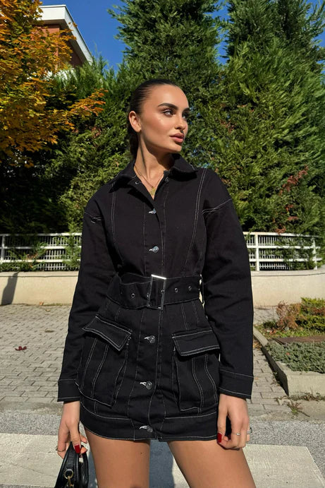 Mini-robe en jean Stephanie - Noir