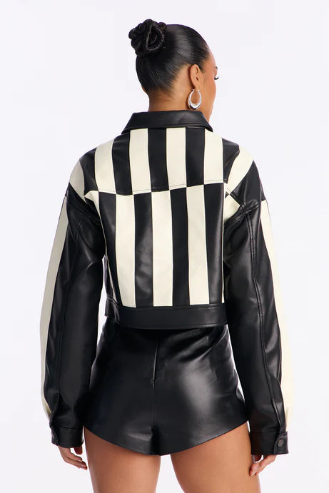 Veste courte en similicuir Get Over It - Noir/Blanc