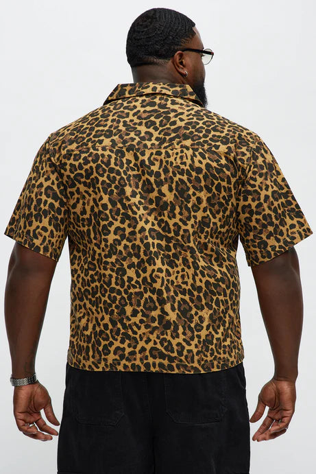 Chemise boutonnée à col cubain imprimé guépard - Tan/Multi