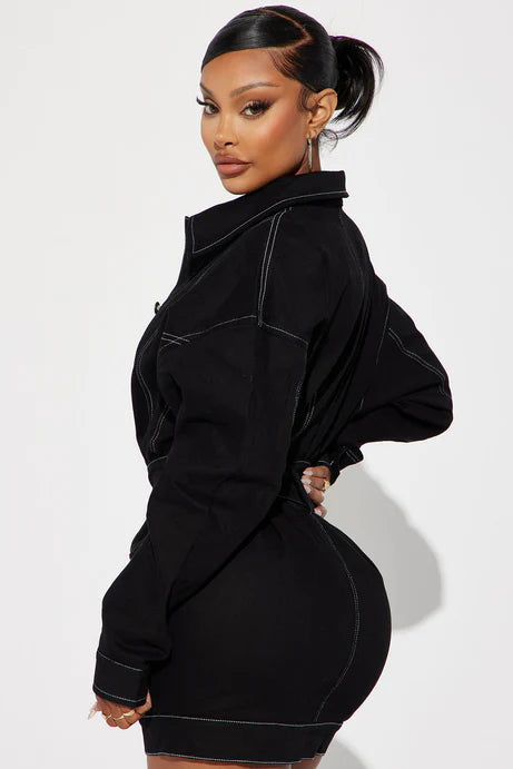 Mini-robe en jean Stephanie - Noir