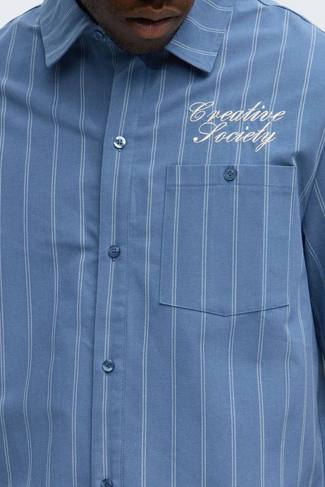 Chemise boutonnée Creative Society Raw Hem Mechanic - Bleu