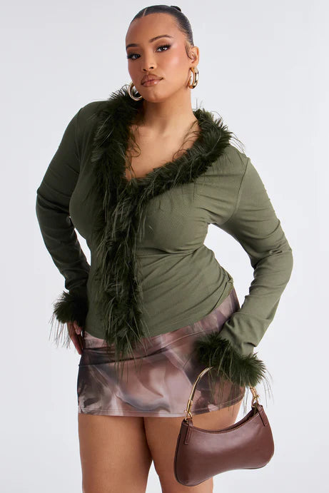 Haut à manches longues en fourrure Maude - Olive