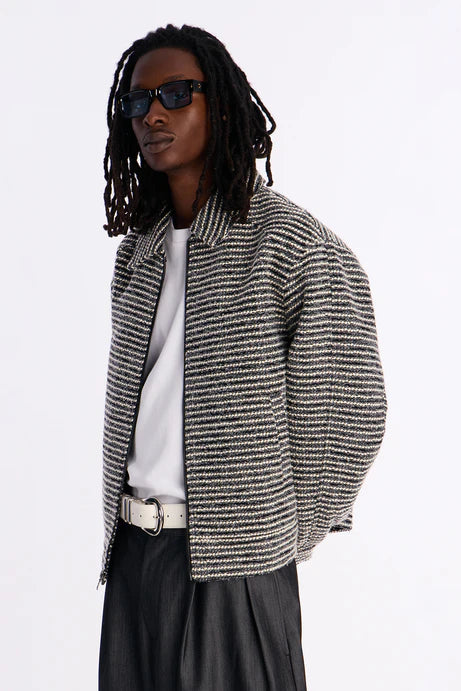 Blouson aviateur en tweed court décontracté - Gris