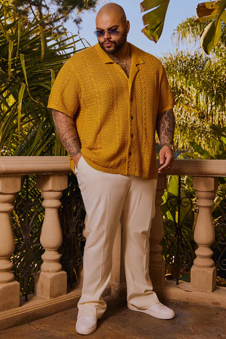 Bouton à manches courtes en tricot à câble à enrouler - Moutarde