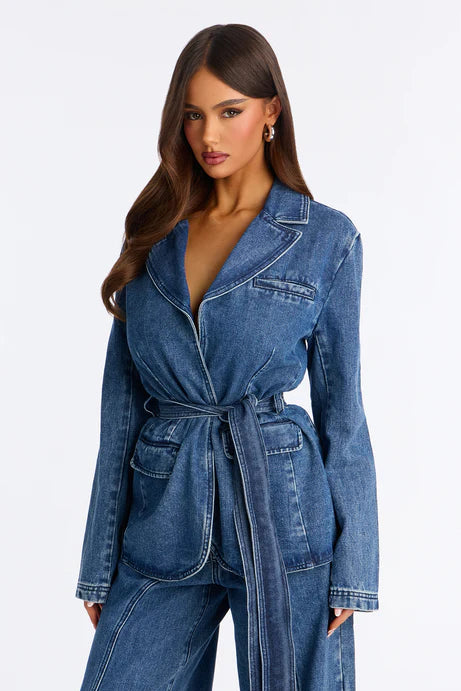 Ensemble pantalon évasé en denim Kenzie - Lavage moyen